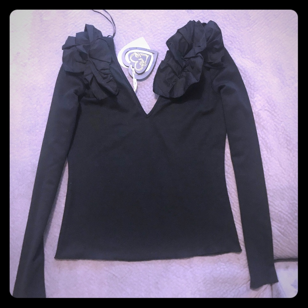 Deep Double V with ruffle blouse
